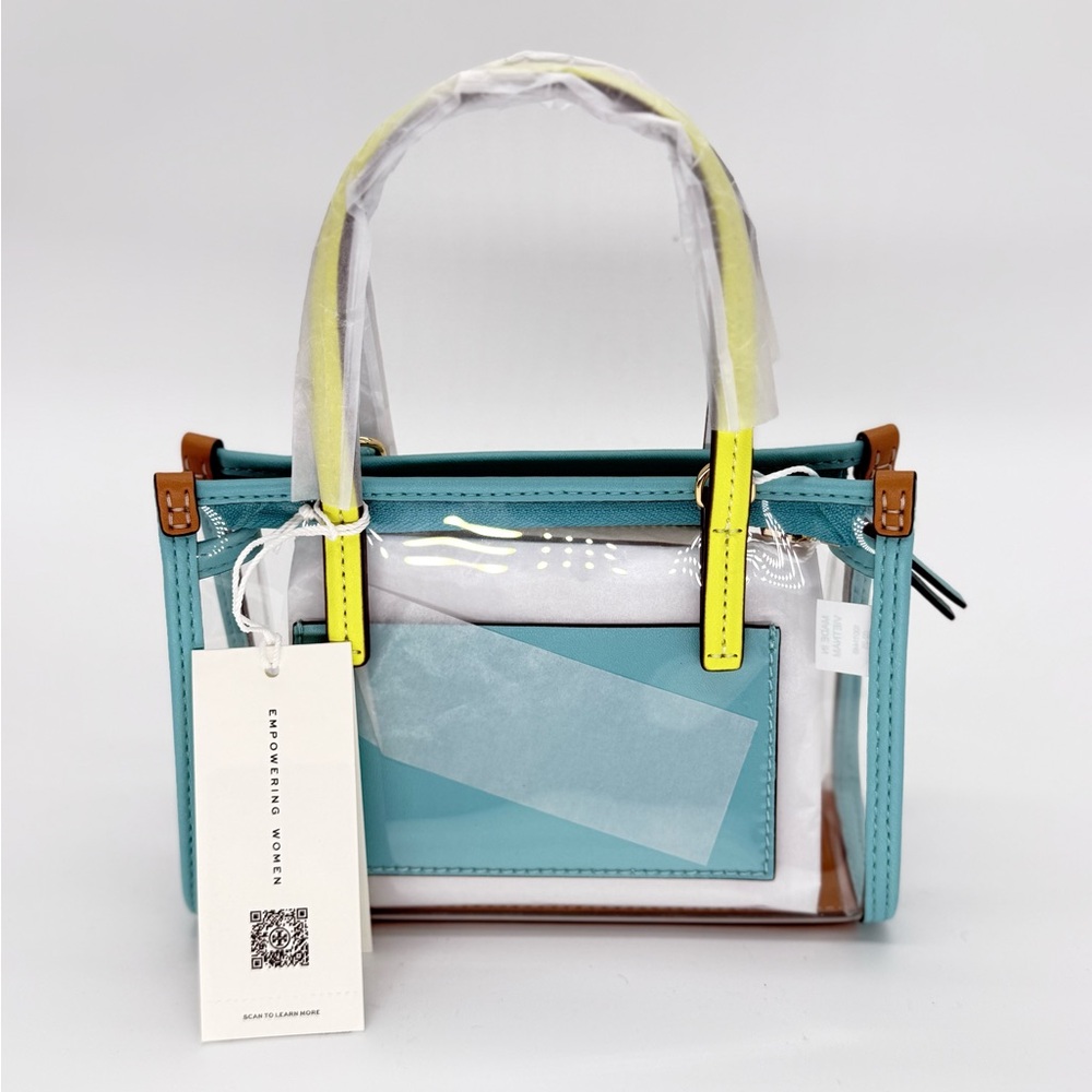 Tory Burch Transparent Mini Bag with Aqua and Yellow Details - Picture 2 of 15